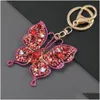 Nyckelringar Colorf Butterfly Keychain Crystal Fl Rhinestone Keyrings Alloy Chain for Women Car Bag Accessories Fashion Jewelry Drop Del Dhxnt