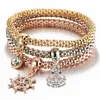 Link Bracelets Chain 3Pcs/Set Fashion Crystal Key Lock Elastic Charm For Women Gold Color Creative Popcorn Corn Jewelry