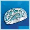 Кольца Band Wedding Blue Dolphin Turtle Ring Congagemance Party Dift Dift Delive Jewelry OTCTF