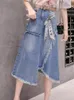 Jupes S-5Xl rétro jupe en jean mi-longue taille haute mince irrégulière a-ligne 2023 été mode coréenne vêtements pour femmesjupes