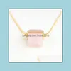 Pendant Necklaces Rec Rose Pink Quartz Necklace Crystal Stone Polishing Metal Druzy Exquisite Handmade Drop Delivery Jewelry Pendants Dhiqx