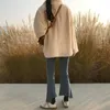 Chaquetas de mujer, chaqueta de solapa de lana sintética de invierno para mujer, abrigo de manga larga con botones de un solo pecho, ropa de abrigo holgada de gran tamaño difusa de Color sólido