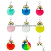 Keychains Lanyards Fashion Pompoms Keychain Rainbow Plush Hairball Key Chains Decorative Pendant For Women Bag Charms Accessories Dh2Lk