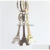 Nyckelringar retro eiffeltorn nyckelring stämplade Paris France Fashion Gold Gold Sliver Bronze Ring grossist Drop Delivery Jew Dhvu0
