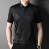 Casual shirts voor heren mlshp zomer heren luxe geprinte korte mouw slimme dunne mannelijke jurk mode eenvoudige slanke fit man 3xl