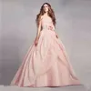 Pink Organza a-line Wedding Dresses Strapless Ball Gowns Ruched Draped Bodice with 3D Flower Custom Made princess Bridal Gowns