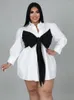 Robes de taille plus chemise blanche Repliez le collier long manches longues Femmes de fête d'anniversaire de soirée décontractée 4xl 5xl robes