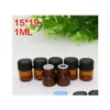 Packing Bottles 5400Pcs/Lot 1Ml 1/4 Dram Amber Glass Essential Oil Per Sample Tubes Mini Brown With Plug And Black Caps Dhs Drop Del Otznv