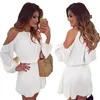 Chiffon Off The Dress Shoulder Braces Long Sleeve Casual Solid Color