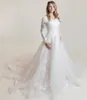 Boho Spets Applikerade Bröllopsklänningar 2023 Eleganta Långärmade Brudklänningar V-hals Tyll Country Western Vestido De Novia