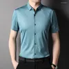 Casual shirts voor heren mlshp zomer heren luxe geprinte korte mouw slimme dunne mannelijke jurk mode eenvoudige slanke fit man 3xl