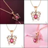 Pendant Necklaces Rose Gold Necklace Dancing Butterfly Gemstone 18K Cutout Ruby Pendants Party Gift Jewelry Drop Delivery Dhyix