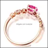 With Side Stones Ladies Heart Rings Imitation Natural Rubellite Gemstone Wedding Engagement Bridal Jewelry Drop Delivery Dh1B3