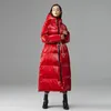 Damenwesten Winter Europäische Mode Glänzend XLong Weiße Ente Daunenjacke Weibliche Übergroße Wasserdichte Parkas Mit Kapuze Heller Mantel F474 230112