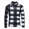 Men's Sweaters LUCLESAM Men's Red Plaid Sweater Half Zipper Stand Collar Pullover Autumn And Winter Christmas Style Casual For Men