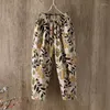 Pantalones de mujer Moda Mujer Verano Coreano Casual Algodón Lino Vintage Impreso Harem Mujer Pantalones de chándal Pantalones de cintura elástica