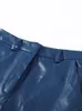 Frauen Hosen s Herbst Winter PU Leder Blau Dünne Hohe Taille Gerade Hosen Weibliche Elegante Mode Streetwear Dame Hose 230112