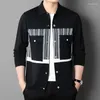 Men's Jackets High Quality Trendy Striped Lapel Knit Jacket Men's Fashion Business Casual Sweater Coat In Autumn And Winter 2023 Men