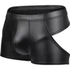 Underpants Sexy Nightclub Men Boxer Shorts Low Waist Stage Patent Leather Panties Underwear Men's U Convex Pouch Exposed BuBoxers