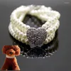 Colliers pour chiens chiot pour animaux de compagnie quatre rangées collier perles collier en forme de coeur brillant