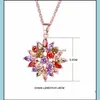 ペンダントネックレスMTicolor Stones CZ for Women Flower Cubic Zirconia Crystal Rose Gold Color Small Jewelry Drop Delivery Pendants OTBVV