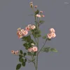 Decorative Flowers 3Pcs Artificial 3 Heads Retro Silk Chinese Rose Branch Vintage Burnt Edge Fake Flower Home Table Decoration Accessories