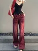 Женские джинсы MINGLIUSILI, красные осенние винтажные потертые универсальные свободные брюки прямого кроя 230111