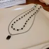Подвесные ожерелья древний серебряный цвет двойной слоистый черный каменный квадратный колье для женщин 2023 винтажные ювелирные аксессуары
