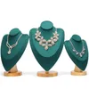 Jewelry Pouches Velvet Display Props Pendant Necklace Stand Solid Wood Ring Earrings Seat Holder Set Combination
