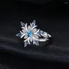 Wedding Rings Fashion Flower Light Blue Female Ring Cubic Zirconia verlovingsfeestje Liefhebber Gift Jewelry