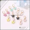 Charm Chic Moda Mariposa Pequeños Pendientes de aro de oro para mujer Colorf Acrílico Boho De Mujer Pendientes Aros Anillos de oreja Joyería 493 Q2 Dhvgc