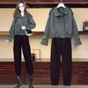 Tracksuits Spring Large Size Ladies Fashion Draw String Denim Jacket Overalls Pants Two-Piece Outfit Leisure Set Clothing Style Street