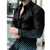Camisas casuais masculinas 2023 Primavera e outono Camisa de moda masculina Impressão digital Multi-Color Dot Lapela Botão de manga longa S-3xl