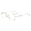 Óculos de sol anti -azul lendo óculos femininos sem aro de luxo diamante feminino farsight e dioptria de óculos de prescrição de 0 a 4.0