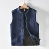 Heren Vesten Vintage Chinese Stijl Ronde Gesp Vest Mannen Winter Effen Kleur Dikke Multi pocket Casual Vest Warm Vest 230111