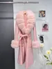 Women's Knits Tees Women Real Fur Coat Jacket Female Lady Wool Blends Collar Coats Jackets Long Trench 230111