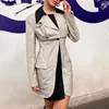 Women's Suits PREPOMP 2023 Autumn Collection Turn Down Collar Single Button Patchwork Color Long Slim Blazer Coat Women GH066