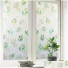 Window Stickers Decorative Noglue Frosted Film Stained Waterproof Static Cling Glass Foil Sticker Green Leaf Pvc Drop Delivery Home Dhbir