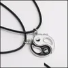 Pendant Necklaces Unique Design Splice Gossip Tai Chi Yin Yang For Women Leather Rope Black White Friendship Couple Valentine Gift 4 Dhxcp