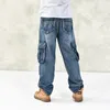 Herrenhosen Herren Herren Hip-Hop Jeans Mode Lose Blue Denim Overall Herren Rap Plus Größe 30-46