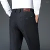 Pantalons pour hommes automne marque vêtements hommes costume pantalon coton ample droite pour homme taille haute élastique noir décontracté formel pantalon homme