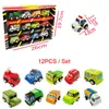 Diecast model Car 12pcs Set Mini Car Toys Children Cartoon Pocket Car ongeveer 5 cm Return Cars Set Box Gifts Children Gifts 230111