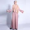 Etniska kläder Dubai Kvinnor Satin Rhinestone Abaya Maxi Cardigan Dress Fashion Muslim Plain Drawstring Robe Kaftan Elegant Party Evening