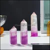 芸術と工芸品天然ピンク紫色蛍石六角形のシングルポイントコラム装飾品Quartz Pillar Mineral HealingWands r otgbx