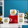 Tasses 260ml Tasse Couple Tasses En Céramique Fille Mignonne Tasse D'eau Avec Couvercle Petit Déjeuner Créatif Maison Café Livraison Jardin Cuisine Salle À Manger B Dhqdi