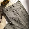 Men's Suits Retro Plaid Herre Print Men's Pants Slim Small Foot Casual Suit Wool Tweed Coarse Tide