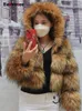 Women's Fur Faux Eotvotee Coat Jacket Winter Short Warm Thick Raccoon Leather High Quality Plus Size Fake 230112