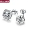 Pendientes de botón Diseño clásico Color plata Corte princesa Gran cuadrado Zirconia cúbica Boda para mujer ZYE847