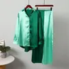 Women's Two Piece Pants Oversized Satin Shirt Trousers Set Woman Contrasting Colors Button Top Straight Suit Female 2023 Spring Casual