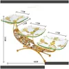 Dishes Plates Europeanstyle Glass Fruit Plate Mtilayer Snack Golden Iron Frame Modern Living Room Home Tray Desktop Drop Delivery Dh1Ac